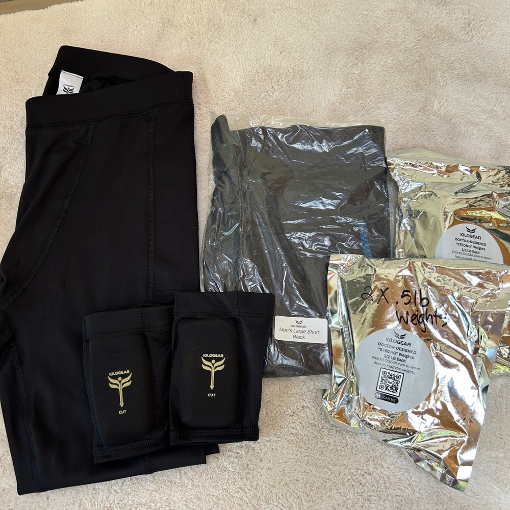 Kilogear Mens Tights, Shorts & Arm Bands Size Large with Weights Black New!